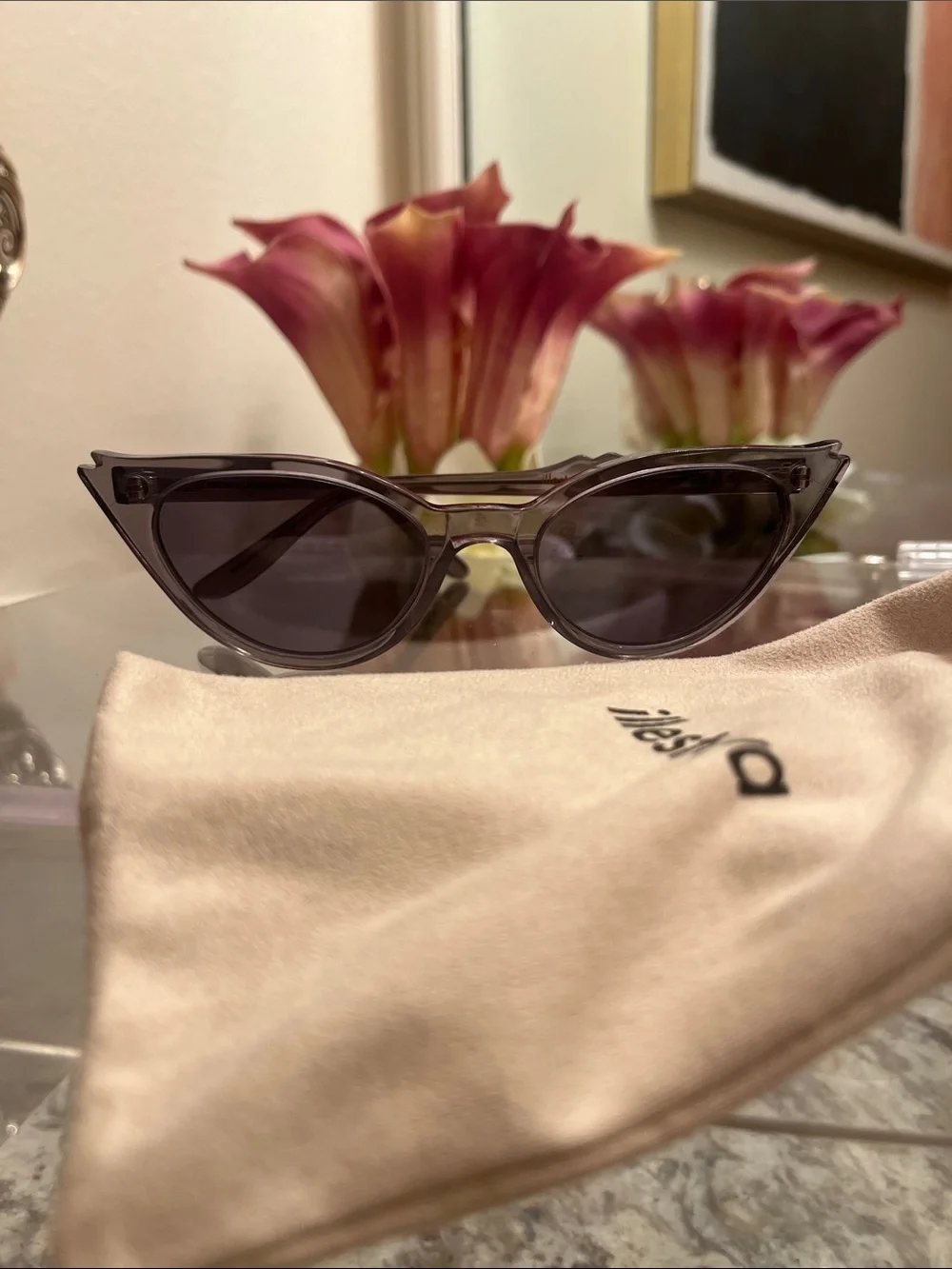 Illesteva Cat Eye Sunglasses in Brown-Gray Frame with Dark Lenses
